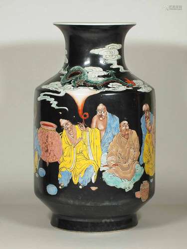 Large Vase with 18 Arhats Design, Daoguang Mark, late Qing