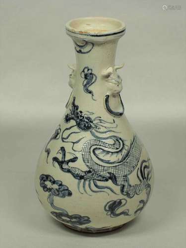 Lion-Head Handle Bottle Vase with Dragon, Annamese