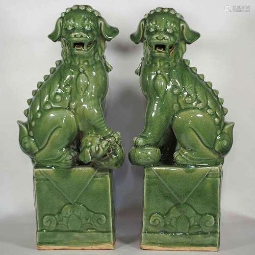 Massive Pair Longquan Foo-Lions, Yuan-early Ming Dynasty