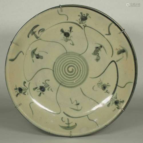 Plate with Abstract Swirl and Floral Design, late Ming Dynasty