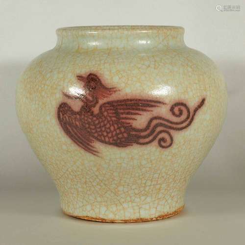 Crackled Jar with Phoenix Design, Yuan Dynasty