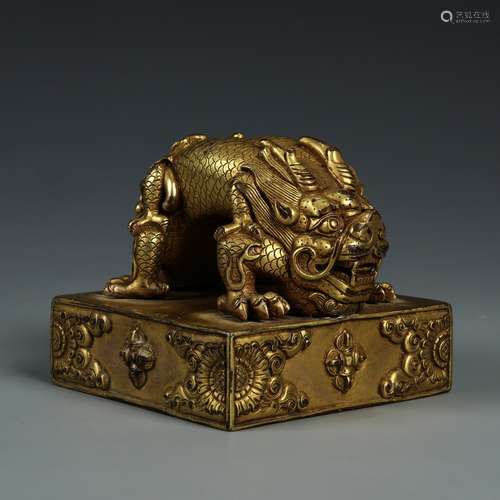 Gilt Bronze Seal With Dragon