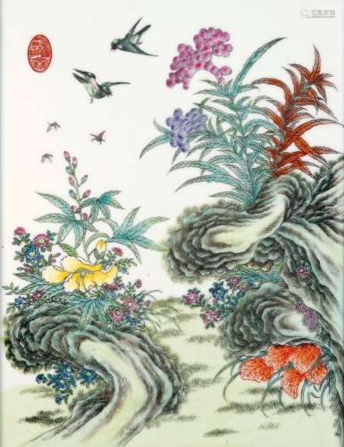 粉彩花鸟纹瓷板