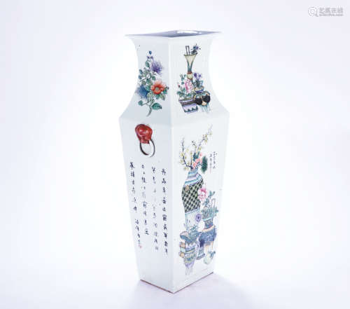 A Chinese Famille Rose Porcelain Square Vase