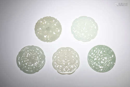 A Set of Five Chinese Carved Jade Pendants