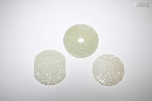 A Set of Three Chinese Carved Jade Pendants