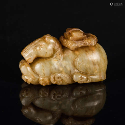 Ming Antique Carved Jade Horse and Scrolls