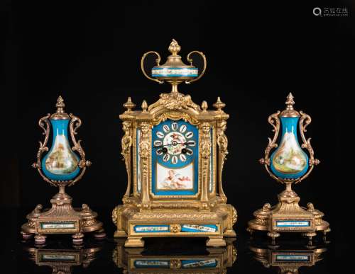 19th Antique Clock and Garniture
