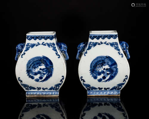 18th Antique Pair Blue & White Vases