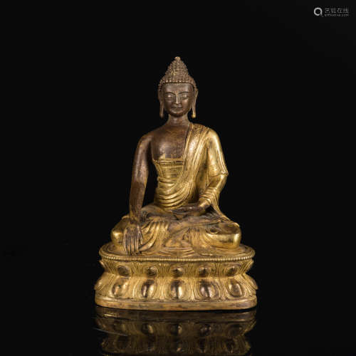 18th Antique Gilt Bronze Buddha