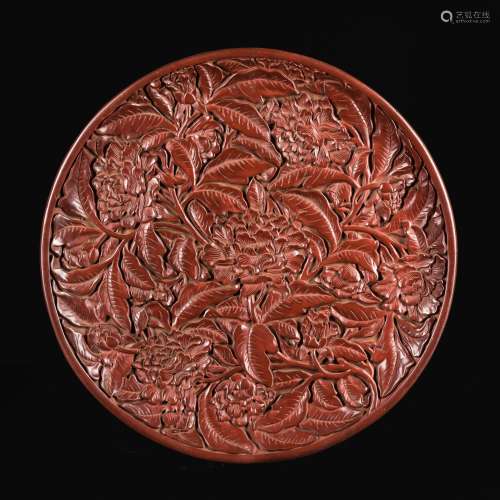 18th Antique Carved Cinnabar Plate