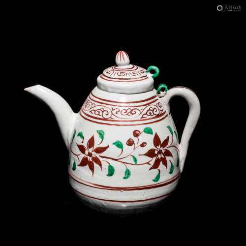 Ming Antique Green & Red Glazed Tea Pot