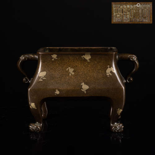 19th Antique Gilt-Splashed Bronze Censer