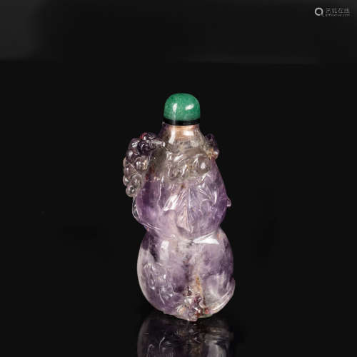 19th Antique Carved Amethyst Snuff Bottle