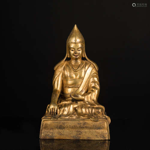 19th Antique Gilt Bronze Lama