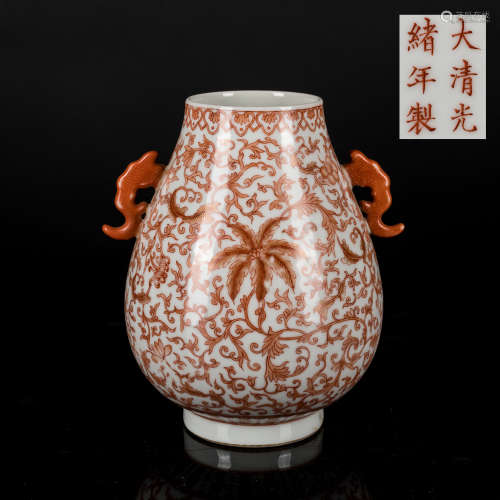 19th Chinese Antique Coral Red Porcelain Vase