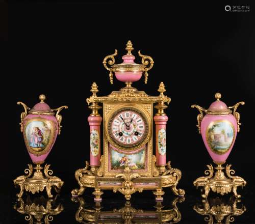19th Antique Clock and Garniture