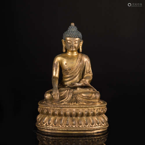 19th Antique Gilt Bronze Medicine Buddha