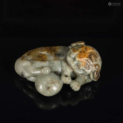 17-18th Antique Celadon Jade Mythical Beast