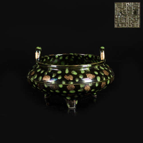 18th Antique Tripod Flambe Glazed Censer