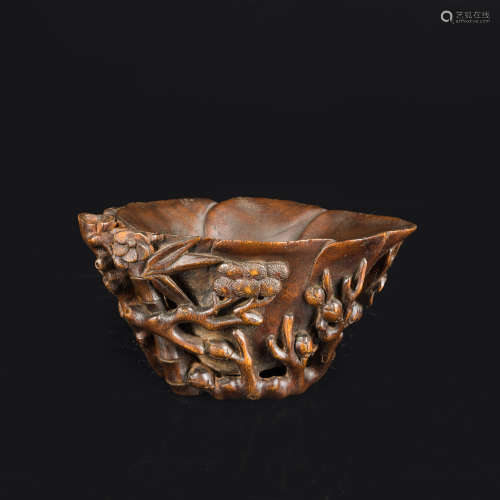 19th Antique Carved Agarwood Cup