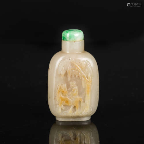 19th Antique Carved Jade Snuff Bottle