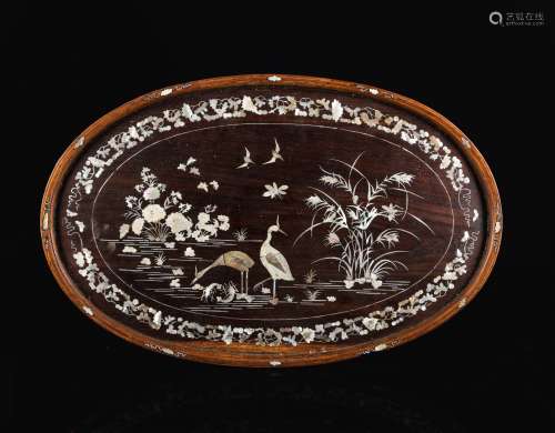 19th Antique Wood Tray Inlaid with Shells