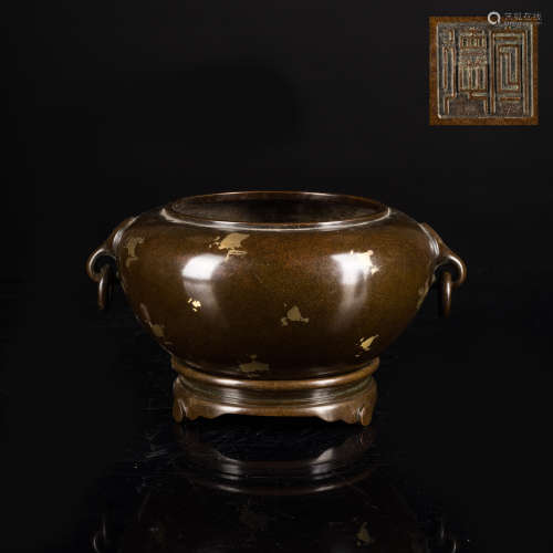 19th Antique Gilt-Splashed Bronze Censer
