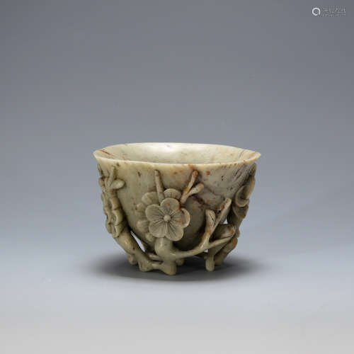 CHINESE SOAPSTONE CARVED FLOWER CUP