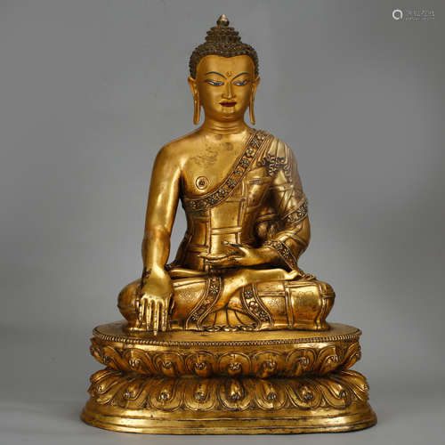 CHINESE GILT BRONZE SEATED SHAKYAMUNI