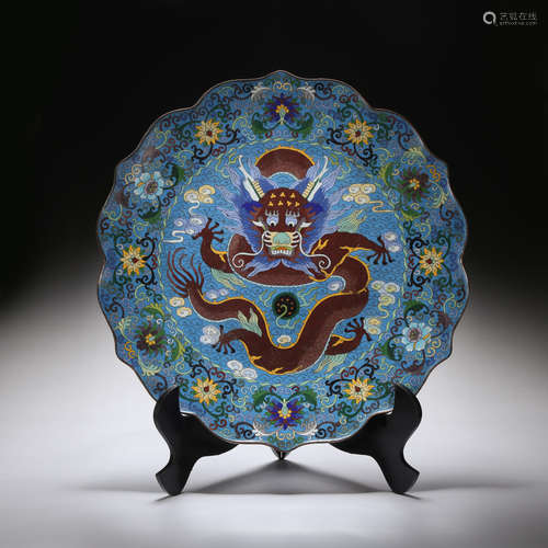 CHINESE CLOISONNE ENAMEL DRAGON PLATE