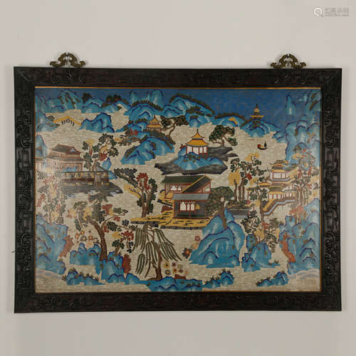 CHINESE CLOISONNE ENAMEL LANDSCAPE WALL PANEL