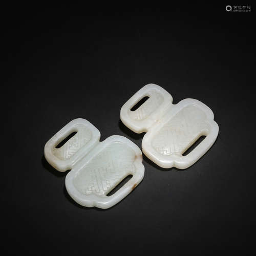 CHINESE WHITE JADE PENDANTS, PAIR