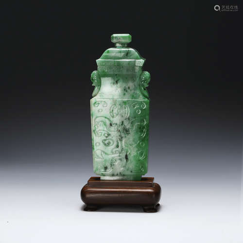 CHINESE SPINACH JADE COVER VASE