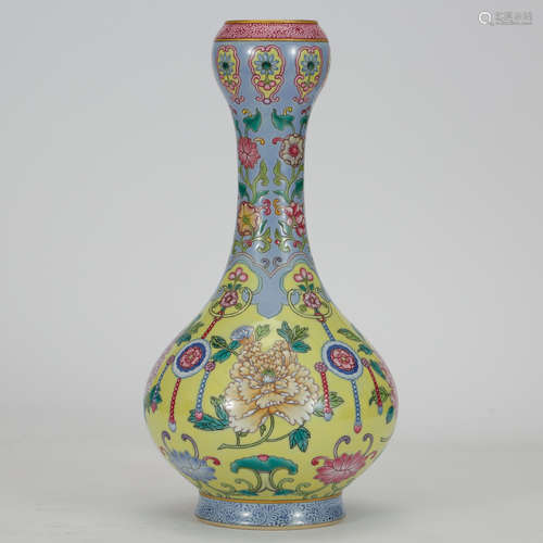 CHINESE FAMILLE ROSE GARLIC HEAD VASE