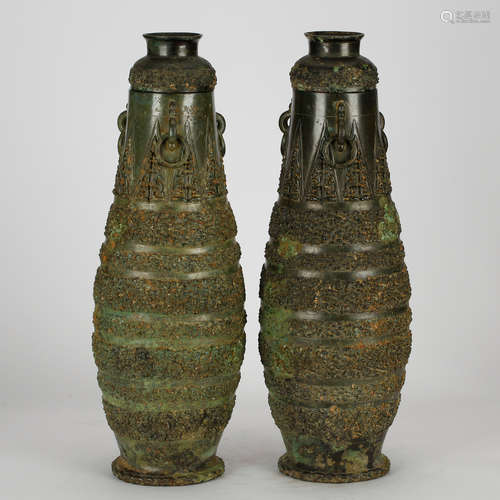 CHINESE PAIR OF ARCHAIC BRONZE VASES