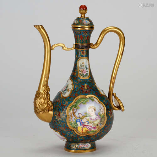 CHINESE GILT BRONZE ENAMEL WINE EWER