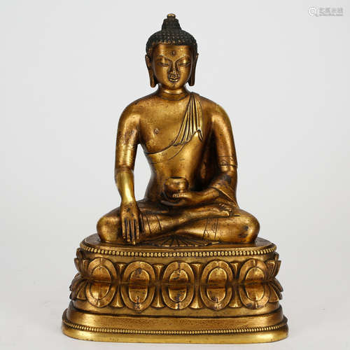 CHINESE GILT BRONZE SEATED SHAKYAMUNI