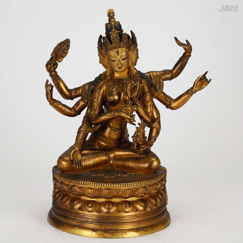 CHINESE GILT BRONZE SEATED GUANYIN