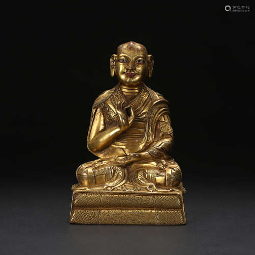 CHINESE GILT BRONZE SEATED LOHAN