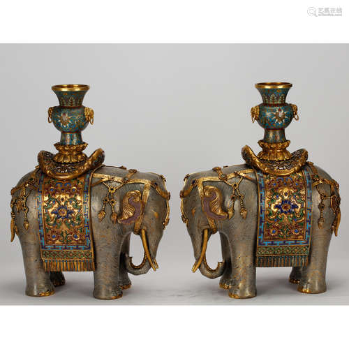 CHINESE PAIR OF CLOISONNE ELEPHANTS