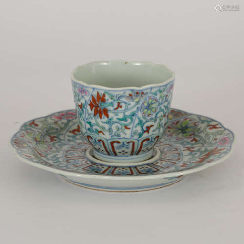 CHINESE DOUCAI CUP AND SAUCER