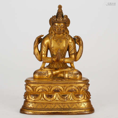 CHINESE GILT BRONZE SEATED GUANYIN