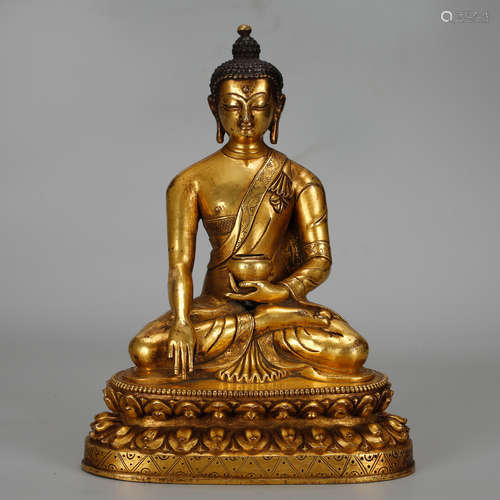 CHINESE GILT BRONZE SEATED SHAKYAMUNI