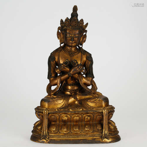 CHINESE GILT BRONZE SEATED GUANYIN