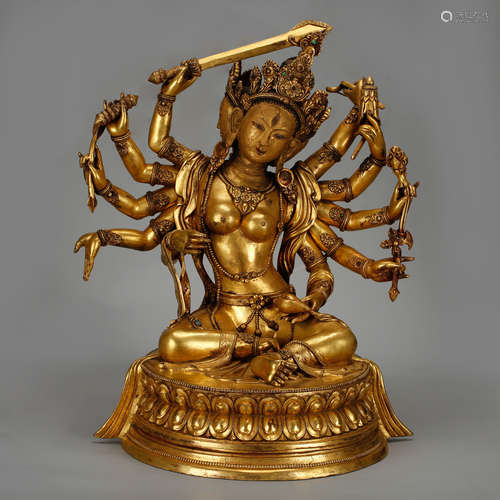 CHINESE GILT BRONZE FIGURE OF MANJUSRI