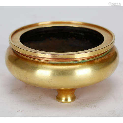 CHINESE GILT BRONZE TRIPOD CENSER