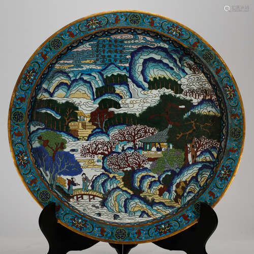 CHINESE CLOISONNE LANDSCAPE CHARGER