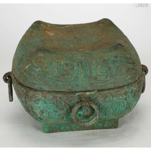 CHINESE ARCHAIC STYLE BRONZE COVER BOX