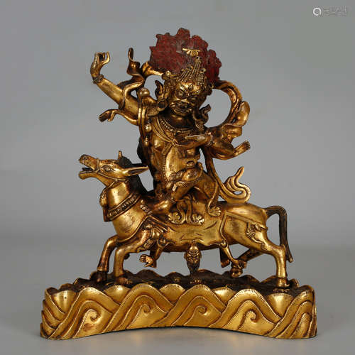 CHINESE GILT BRONZE FIGURE OF PALDEN LHAMO